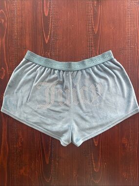 Juicy Couture Teal Blue Velvet Rhinestone Logo Shorts
